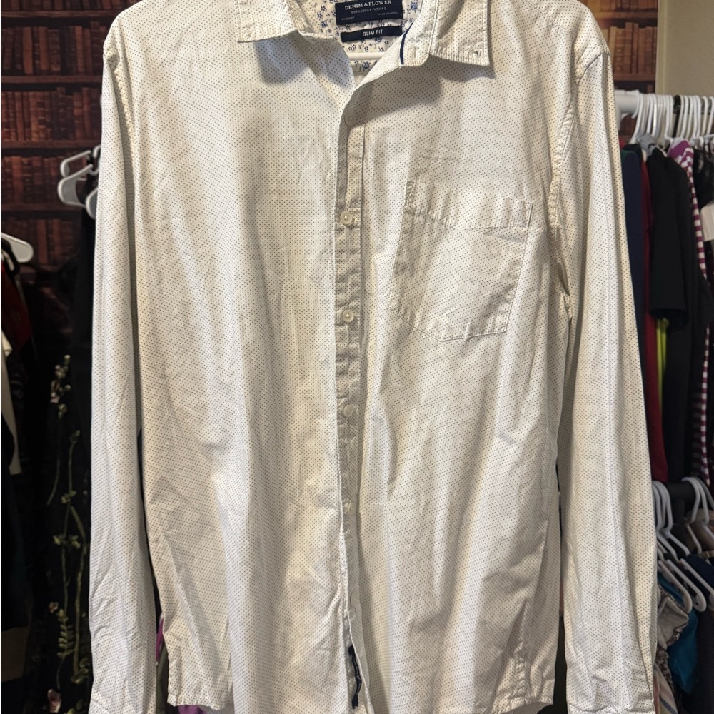 Denim & Flower White Polka Dot Shirt
